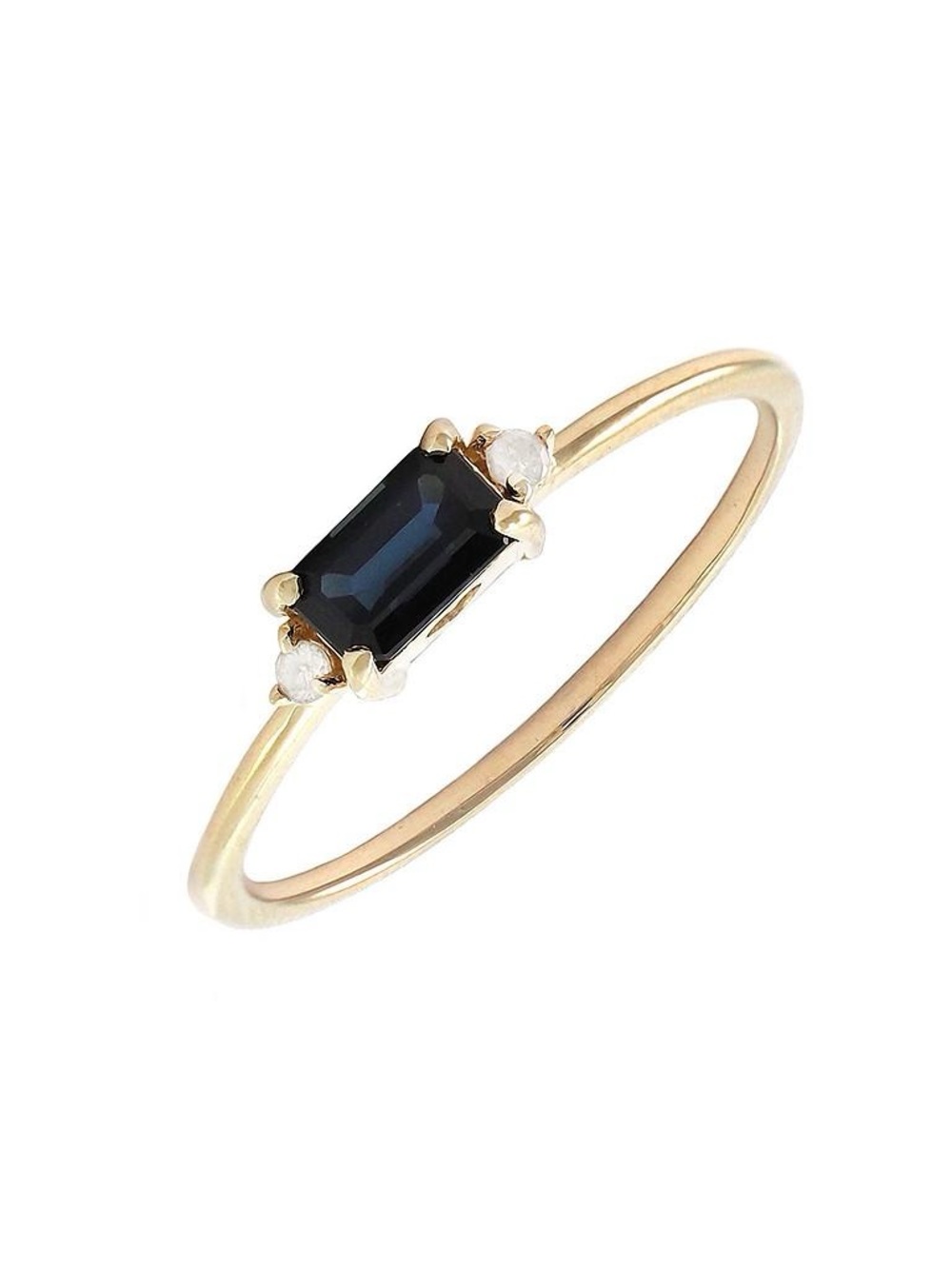 14K Real Solid Yellow Gold Emerald Cut Natural Sapphire & Diamond Ring Size 6.5